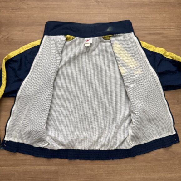 VTG 90s Speedo Windbreaker Jacket Navy Blue Yellow Full Zip Men’s Small Retro - Picture 5 of 8